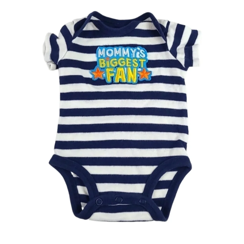 Vintage Newborn Baby One Piece Bodysuit Romper Blue White 